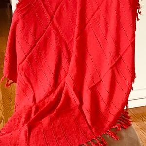 Bright Red square fringed fashion scarf